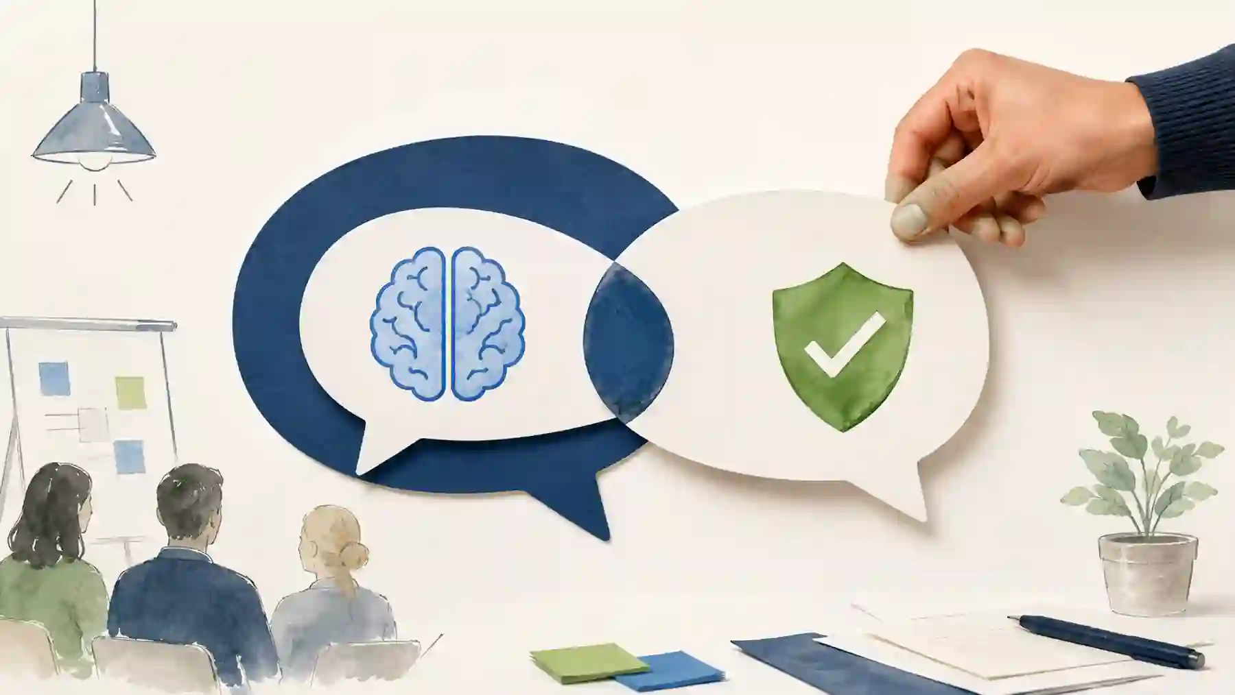 A hand brings a shield card alongside a brain symbol